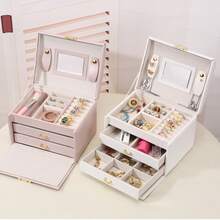 New 3-Layer Large Capacity Jewelry Storage Box, Portable Jewelry Box With Mirror, Dresser Jewelry Box With Drawers, Leather Jewelry Box Gift, Delicate Display Storage Container, Bathroom Organizer, Desk Drawer Box Graduation