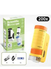 Mikroskop przenośny dla dzieci, zabawka do eksperymentów naukowych na świeżym powietrzu, odpowiedni dla uczniów szkół podstawowych i średnich, ręczny mikroskop do próbek i badań chemicznych, prezent urodzinowy/święta/Halloween/Boże Narodzenie dla chłopców i dziewcząt, wielokrotnego użytku
