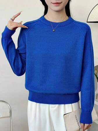 女士圆领针织毛衣，新款秋冬长袖套头衫