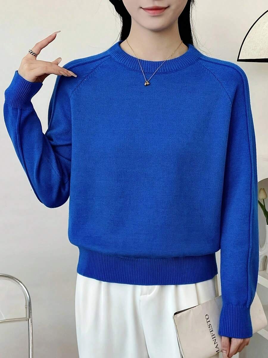 女士圆领针织毛衣，新款秋冬长袖套头衫