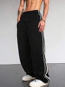1 Piece Men's Sports Pants, Side White Stripes, Elastic Waist Drawstring, Suitable For Running Fitness, Boxer Shorts, Plain Simple, Suitable For Sports Fitness Friends;