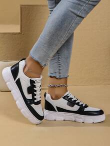 Women's White Sneakers, Canvas Casual Shoes, Thick Sole Influencer Style, Anti-Slip, Platform, Leather Upper, Student - White - View 5