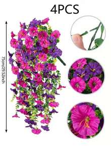 2 piezas/4 piezas/6 piezas/8 piezas Enredadera de flores artificiales de seda colgante de eucalipto, resistente a los rayos UV, adecuado para bodas, porche, sala de estar, pared de oficina, jardín, estantería, decoración del hogar - Loto rojo y morado - Ver 4