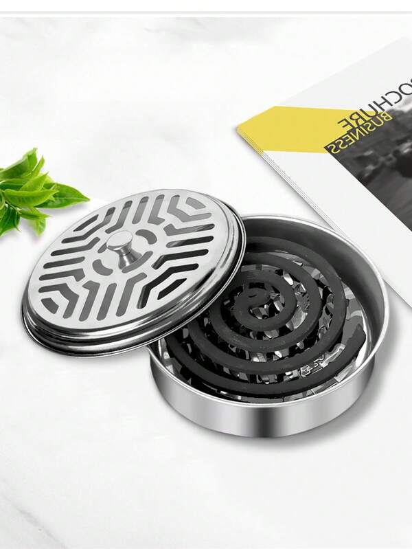 1pc Stainless Steel Mosquito Coil Tray Holder Household Fireproof Anti-Ironing Mosquito Coil Box With Ash Tray With Cover Portable Outdoor Incense Sandalwood Tray Holder
