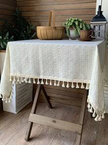 1pc American Retro Minimalist Polyester Linen Tassel Tablecloth, Heat-Resistant Rectangular Tablecloth Suitable For Kitchen, Dining Table, Coffee Table, TV Cabinet, Home Gatherings, Outdoor Picnics - Multicolor - View 5