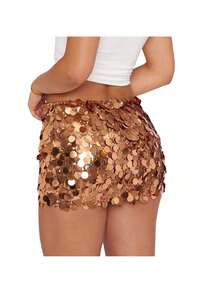 Sequin Skirt For Women Stretchy Bodycon Mini Skirts Sexy Sparkly Skirt Glitter Shiny Skirt Night Out Party - 金色 - 查看 4