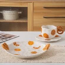1 set Taza y platillo de cerámica con forma de pan hecho a mano de manera creativa y sencilla