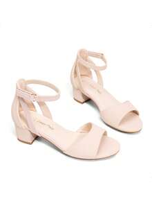 Girls Sandals Chunky Pump Ankle Strap High Heels Dress Open Toe Flower Wedding Party For Little Big Kid - Apricot - View 6