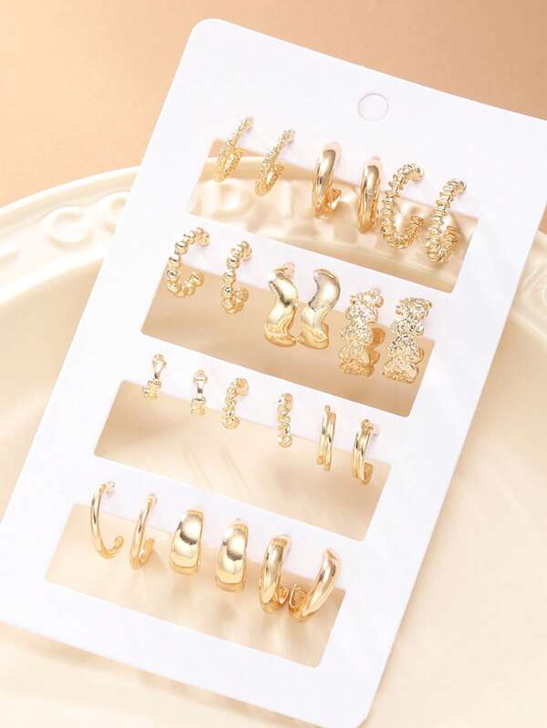 17KM Lot de 24 pièces Boucles d'oreilles créoles en strass à la mode, boucles d'oreilles de style minimaliste pour tous les jours pour femmes, conviennent pour les rendez-vous, les vacances, les cadeaux d'anniversaire