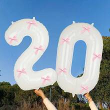 40" roze strikdecoratie witte cijfers folie ballonnen 0-9, roze strikdecoratie, geschikt voor verjaardagsfeestjes, Valentijnsdag, jubileum, bruiloft, Kerstmis, nieuwjaarsdecoratie