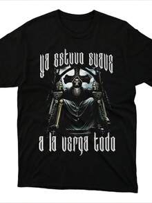 Playera informal de verano para hombre con estampado de calavera de arte mexicano, cuello redondo y manga corta, 100 % algodón, 220 g de algodón grueso. - Negro - Ver 1