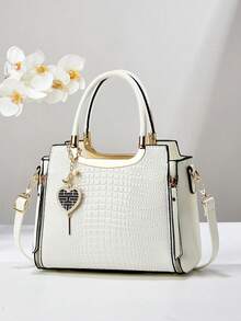 全新大容量时尚百搭女士包，简约鳄鱼印花亮面浮雕纹理优雅单肩包和斜挎包