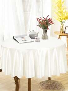1pc Milky White Satin Round Tablecloth, Solid Color Smooth Fabric Table Cloth ,Wedding Happy Birthday Party Banquet Party Events 2025 New Year Party Home Decor Room Decor Table Decor Restaurant Decor Silky Smooth Washable Table Cover Table Runner, Perfect For Holiday Celebrations