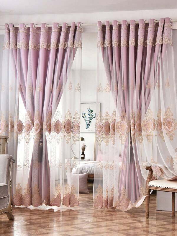 1 pezzo Elegante tenda oscurante a doppio strato ricamata, tenda decorativa parasole per soggiorno, camera da letto, asilo nido