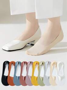 6 Pairs Women's Casual No-Show Socks, Ice Silk Lining, Non-Slip Invisible Thin Liner Socks - Multicolor - View 1