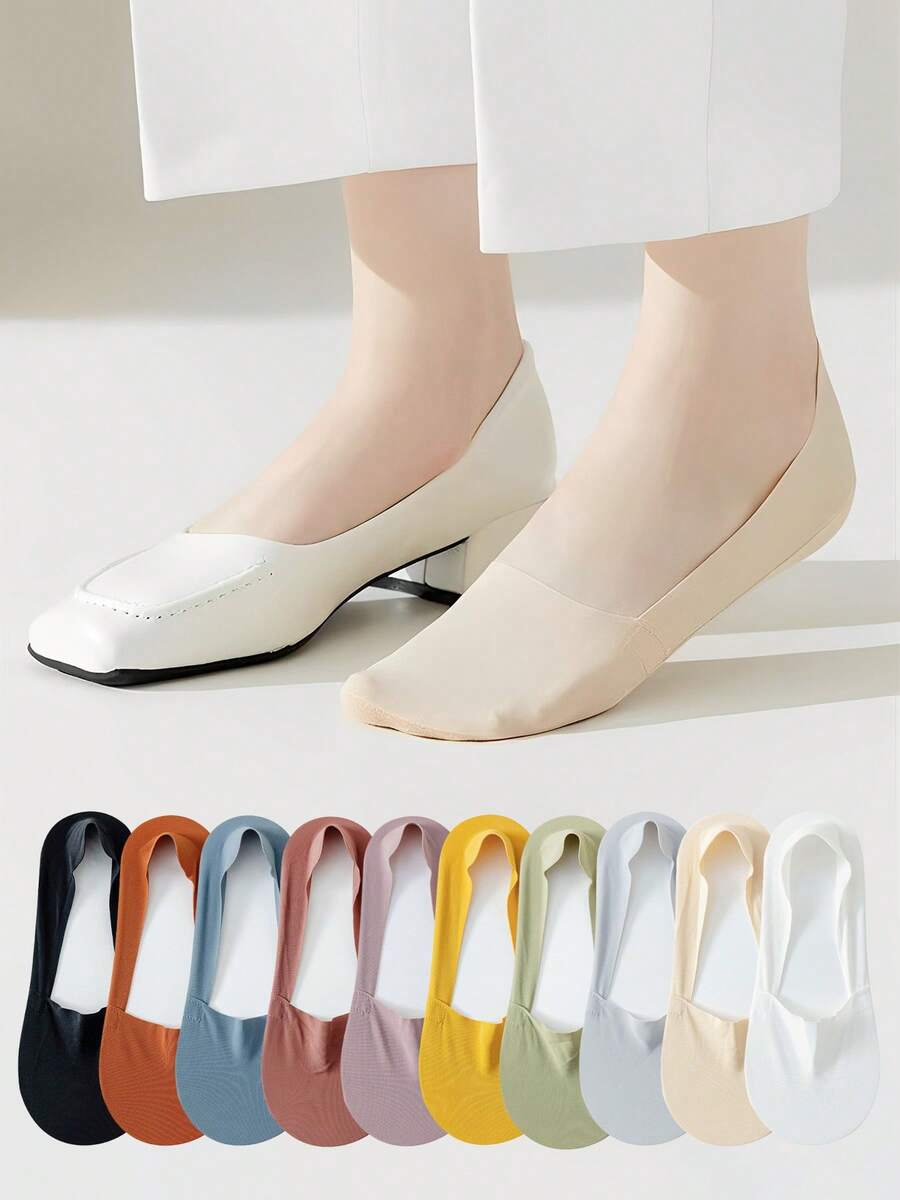 6 Pairs Women's Casual No-Show Socks, Ice Silk Lining, Non-Slip Invisible Thin Liner Socks - Multicolor - View 1