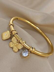 1 pieza Pulsera de brazalete con dije de mariposa adorable para mujeres, acero inoxidable apilable, joyería de diario y fiesta, regalo para el Día de la Madre