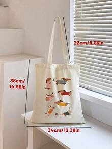 3 piezas Bolso de mano con estampado de perro salchicha lindo, bolso de hombro casual de gran capacidad, bolsa de compras diaria, bolsa de almacenamiento multifuncional, bolso de viaje ligero, regalo elegante, recuerdo de viaje, bolso de mano esencial para viajes, adecuado para ir y venir del trabajo, volver a la escuela, viajes, picnics, campamentos, aventuras al aire talla grande - Beis - Ver 4