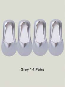 1/4/8 Pairs Women's Big Size Available Soft Nylon Solid Bottom Low Cup Invisible No Show Socks With Non-Slip Gel Heel, Suitable For Daily Use