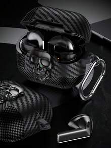 1 件碳纤维骷髅设计蓝牙耳机保护套带开关锁，兼容 Apple 1/2/3/4/Pro/Pro2 和 Galaxy Buds3/3Pro（不含耳机） - 純色 - 查看 2