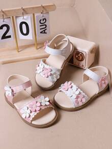 Girls' Sweet Floral Faux Pearl Sandals, Summer New Soft Sole Princess Shoes, Versatile Open Toe Toddler Walking Shoes - Pink - View 1