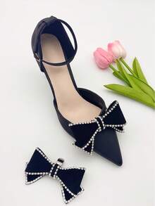 2pcs New Detachable Velvet Bow Rhinestones Shoes Decoration - Multicolor - View 4