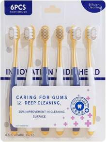 6 spazzolini da denti manuali per adulti a setole morbide e testina larga, con manico ergonomico, design antibatterico e antimuffa, per sbiancamento dei denti, cura dell'apparecchio dentale, miglioramento dell'alito cattivo, essenziali per una vita sana, adatti per la pulizia domestica quotidiana, viaggi e trasferte di lavoro convenienti, campeggio all'aperto, scorta per l'ufficio, articoli monouso per hotel, cure orale post-operatorie (Bianco) Decorazione bagno di casa Decorazione autunnale Ritorno a scuola