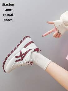 Women Leather Round Toe Lace-Up Platform Casual Sport Sneakers, Rubber Sole Waterproof Non-Slip Durable Lightweight Running Shoes, Versatile Daily Wear Casual Shoes For Spring Autumn