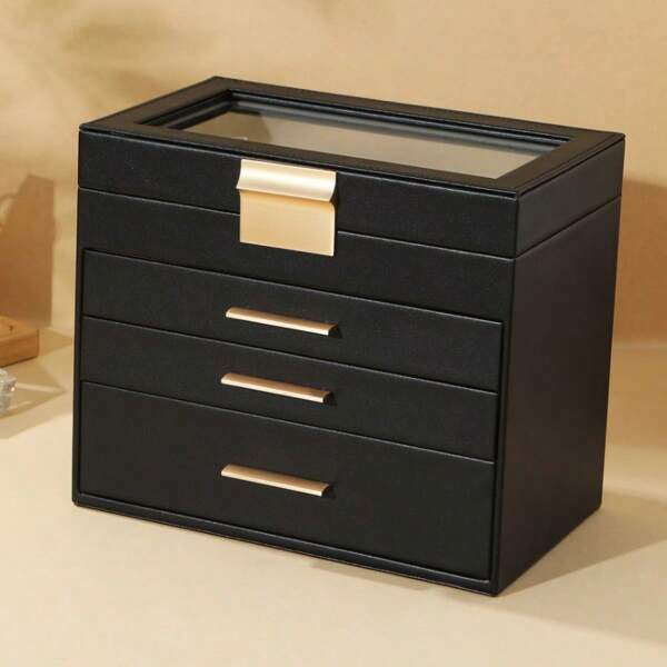 FEILIYA New 4-Tier Rectangular Makeup/Jewelry Storage Box, Can Hold Rings, Earrings, Necklaces And More