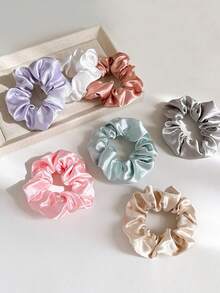 1pc/3pcs/5pcs/7pc Solid Color Crystal Satin Scrunchies, Daily Low Ponytail Hair Ties - Multicolor - View 8
