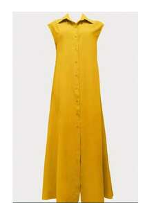 Women's Casual Commuter Solid Color Front Button Long Dress, Summer Elegant - Yellow - View 3