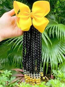 SprBuds 1pc Kids Braided Ponytail Hair Extension, Girls Ponytail With Beads Braids Hair Extension Detachable Synthetic Hairpieces With Bows Protective Easy Hairstyle For Girl Children Gift (Box-9inch) - Natural Black - View 14