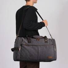 65L Expandable Canvas Duffle Bag Travel Overnight Holdall Weekend Bag With Shoes Compartment Large Carry On Bag Tote Gym Bag For Men Women