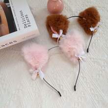 1pc New Plush Fox Ear With Bow And Bell Headband, Adorable Cat/Fox Ear Hairband,Hairband,Hair Hoop,Hair Accessories Headbands