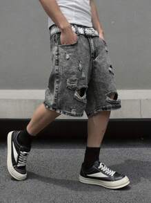 Teens/Boys Distressed Pocket Loose Fit Casual Denim Shorts