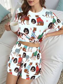 2pcs Custom Women Short Sleeve Shorts Pajama Set, Personalized Photo/Portrait/Face Print, Lightweight Breathable Comfortable Fabric, Gift For Friends, Partner, Party, Birthday, Mother's Day, Comes With 1 Eye Mask - White - View 3