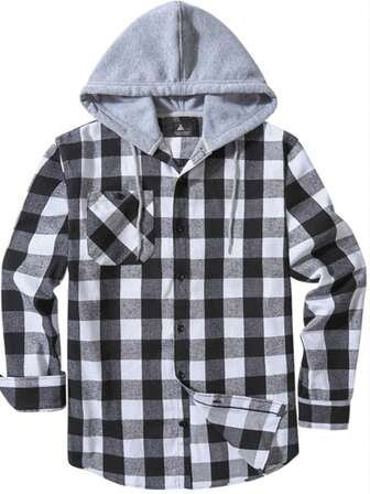 Men Flannel Hoodie Shirts Long Sleeve Casual Plaid Jackets