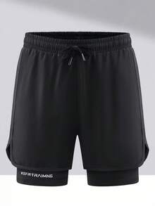 1pc Men 2-In-1 Athletic Shorts With Inner Lining, Elastic Waist Sports Pants For Fitness, Running, Casual Spring & Summer