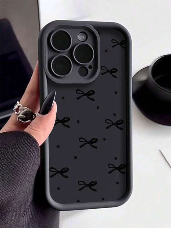1 pieza Funda de teléfono de TPU a prueba de golpes con diseño de lazo a lunares negros, compatible con iPhone 17Pro Max/17 Air/16Pro Max/15Plus/14/13/12/11/8P/XSMAX y Galaxy S24 Ultra/S23FE/S22/S21/S20/A52S/A15/A03, estilo INS