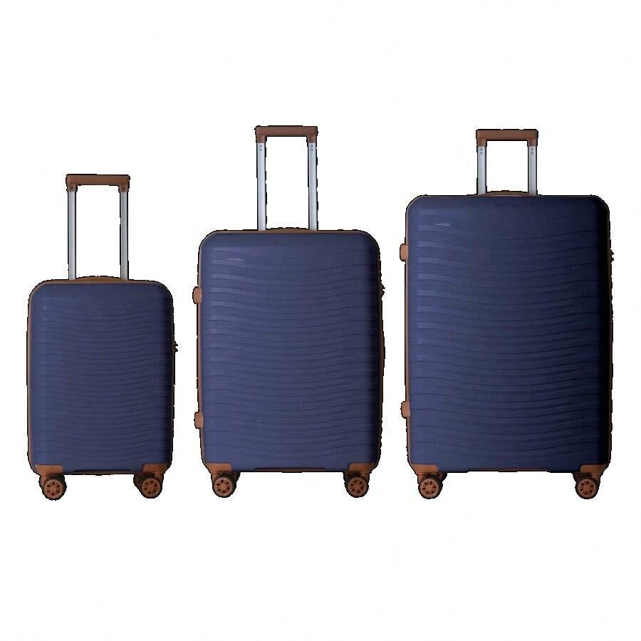 3-Piece Luggage Sets 20" 24" 28" Suitcase With Wheels Hardside Suitcase With Four Spinner Wheels And Scratch-Resistant Surface Navy Blue - Navy Blue-Polypropylene - View 1