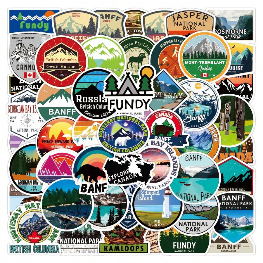 50Pcs Parks Canada Stickers Vinyl Aesthetics Stickers Scrapbook, Journaling, Laptop, Bumper, Skateboard, Water Bottles, Computer, Phone, Cartoon, Hard Hat, Car Stickers - Multicolor - View 1