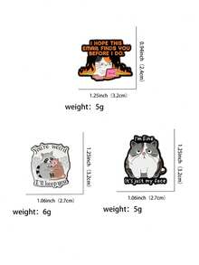 3Pcs Cute Fat Cat Enamel Pin Funny Quotes Brooch Pines Lapel Pins Badge On Backpack Clothing Accessories Animal Jewelry Friends Gifts - Multicolor - View 8
