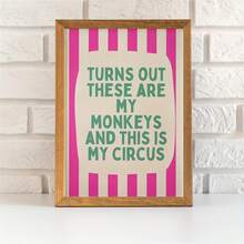 1 件，无框架，原来这些是我的猴子明亮的粉红色和奶油色条纹与青色，有趣的帆布画墙面装饰，家庭卧室厨房客厅浴室，酒店咖啡厅办公室房间装饰艺术品帆布墙艺术海报 - 彩色 - 查看 3