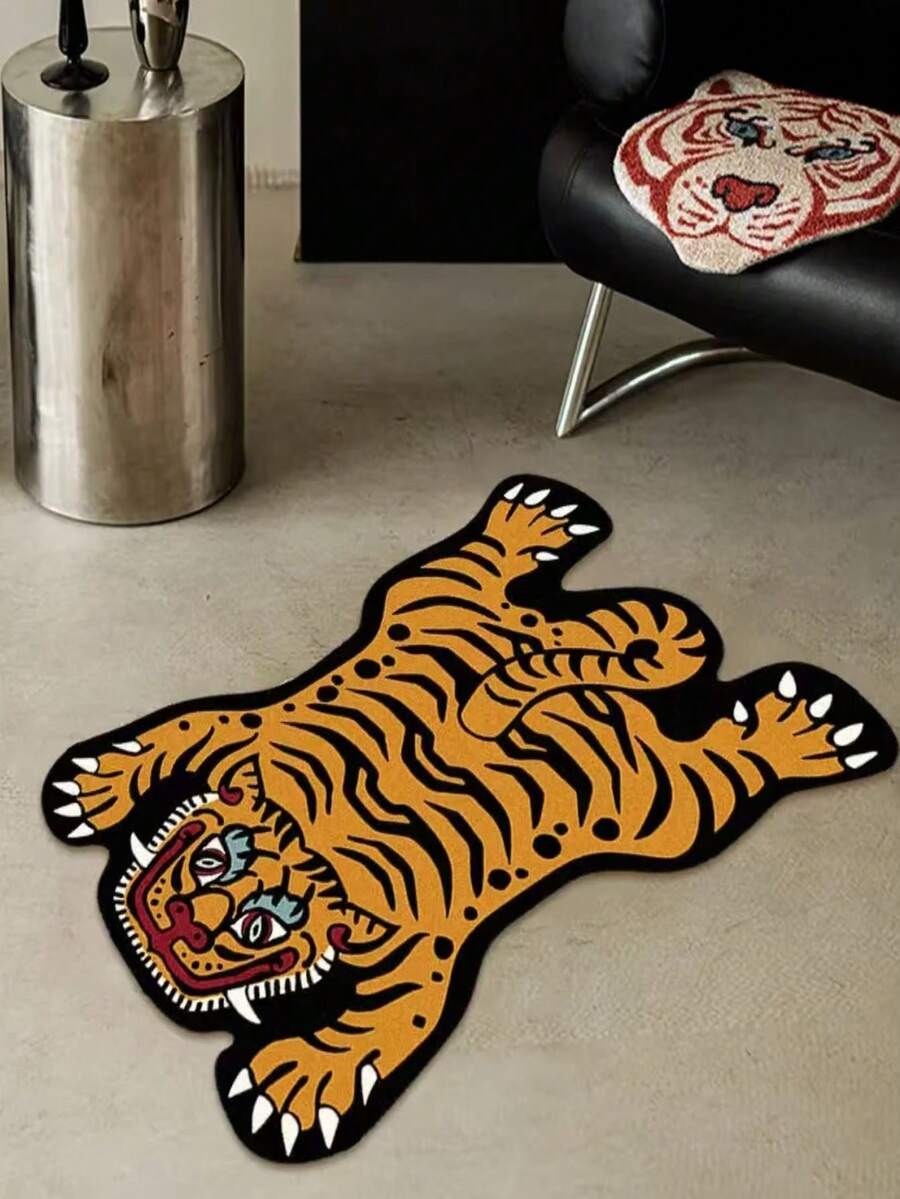 1 件不对称形状老虎地毯，卧室床边垫