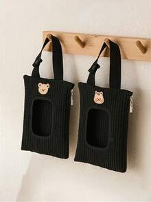 1 件装卡通婴儿推车悬挂式纸巾架，后座纸巾盒盖，带隐藏式按钮 - 黑色 - 查看 2