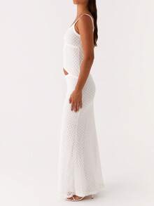 Women Crochet Knit Bodycon Maxi Dress Sexy Sleeveless Cut Out Boho Party Club Long Dress - trắng - Xem 3