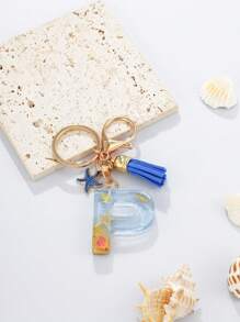 1pc A-Z English Letter Keychain, Resin Drop Glue Oceanic Elements Letter Pendant Keychain For Girls, Summer Starfish, Seashell Decor Random Color Children Bag Accessories