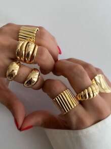 8pcs/6pcs/5pcs Simple Metal Chunky Jewelry Ring Set, Vintage Coin Style Rings For Women, Suitable For Beach, Dating, Daily Casual, Party Accessories