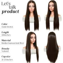 Dark Black 13x4 Straight HD Lace Front Wig Pre-Plucked Long Straight 28inch Lace Front Wigs Synthetic Wear And Go Lace Front Wigs Daily Use - 黑棕色 - 查看 2