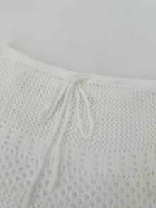 Mejors 女士泳装 Y2K 性感休闲夏季针织沙滩罩衫连衣裙纯色镂空荷叶边钩编前系带锐舞乡村音乐会度假沙滩服装波西米亚风女装 - 杏色 - 查看 10